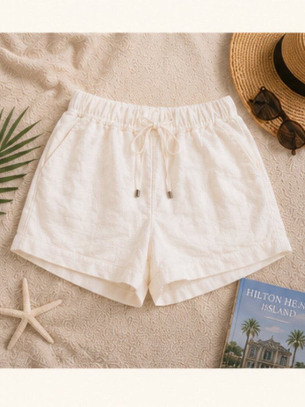 Summer White Linen Blend Coastal Resort Micro Shorts Chic M On The Road - Picture 2 of 9